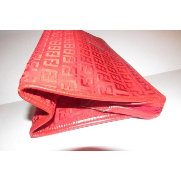 Fendi Smalll F Logo Make Up Red Zucchino Print Canvas And Leather Clutch - Picture 7 of 11